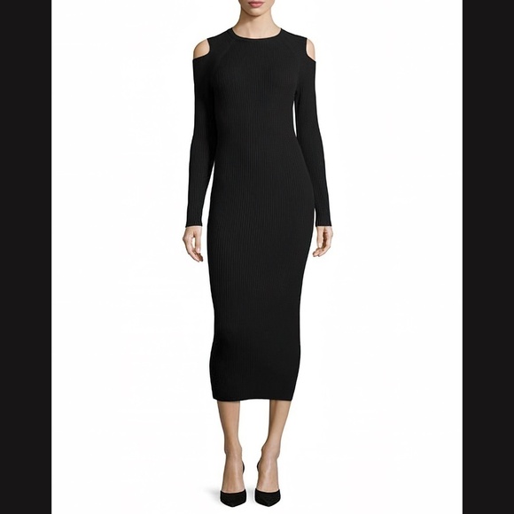 $495 THEORY Jemlora Cutout Cold Shoulder Ribbed Wool Dress SMALL - Picture 3 of 10